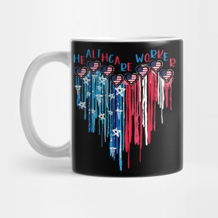 Healthcare Worker American Flag Melting Heart 4th Of July Mug